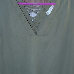 Elegant Olive Lace-Up Women's Blouse